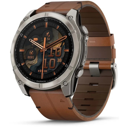 Garmin Fenix 8 AMOLED Sapphire 51mm Bare Titanium / Black Chestnut Leather / Graphite Silicone Band (010-02905-40)