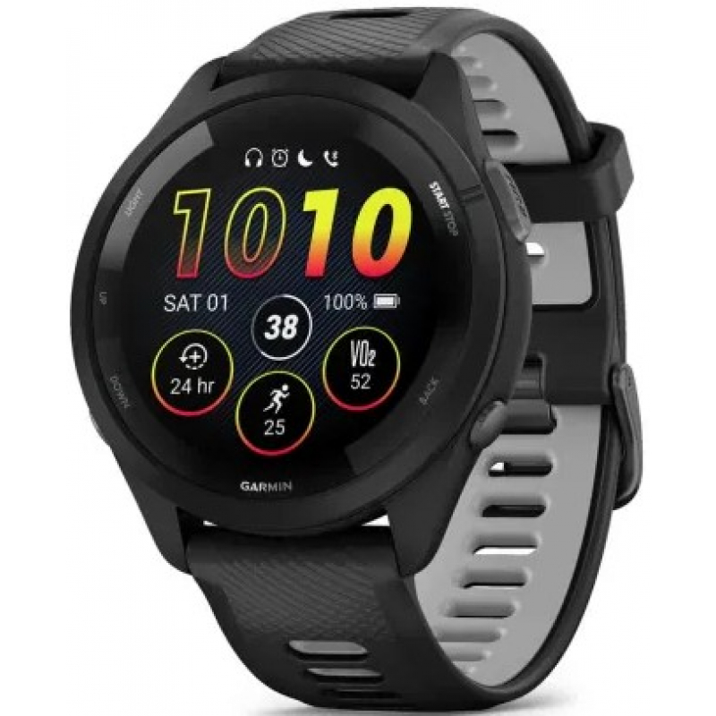Garmin Forerunner 265 Black Bezel and Case with Black/Powder Gray Silicone Band 46mm